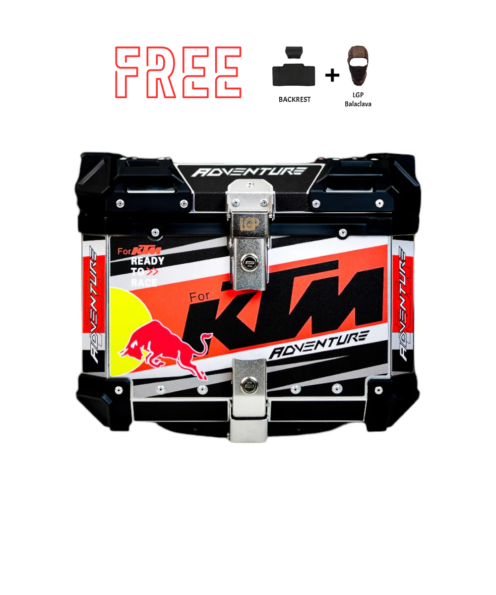 LGP Premium Aluminium KTM Graphics 45 Litres Top Box - Free Backrest and Balaclava