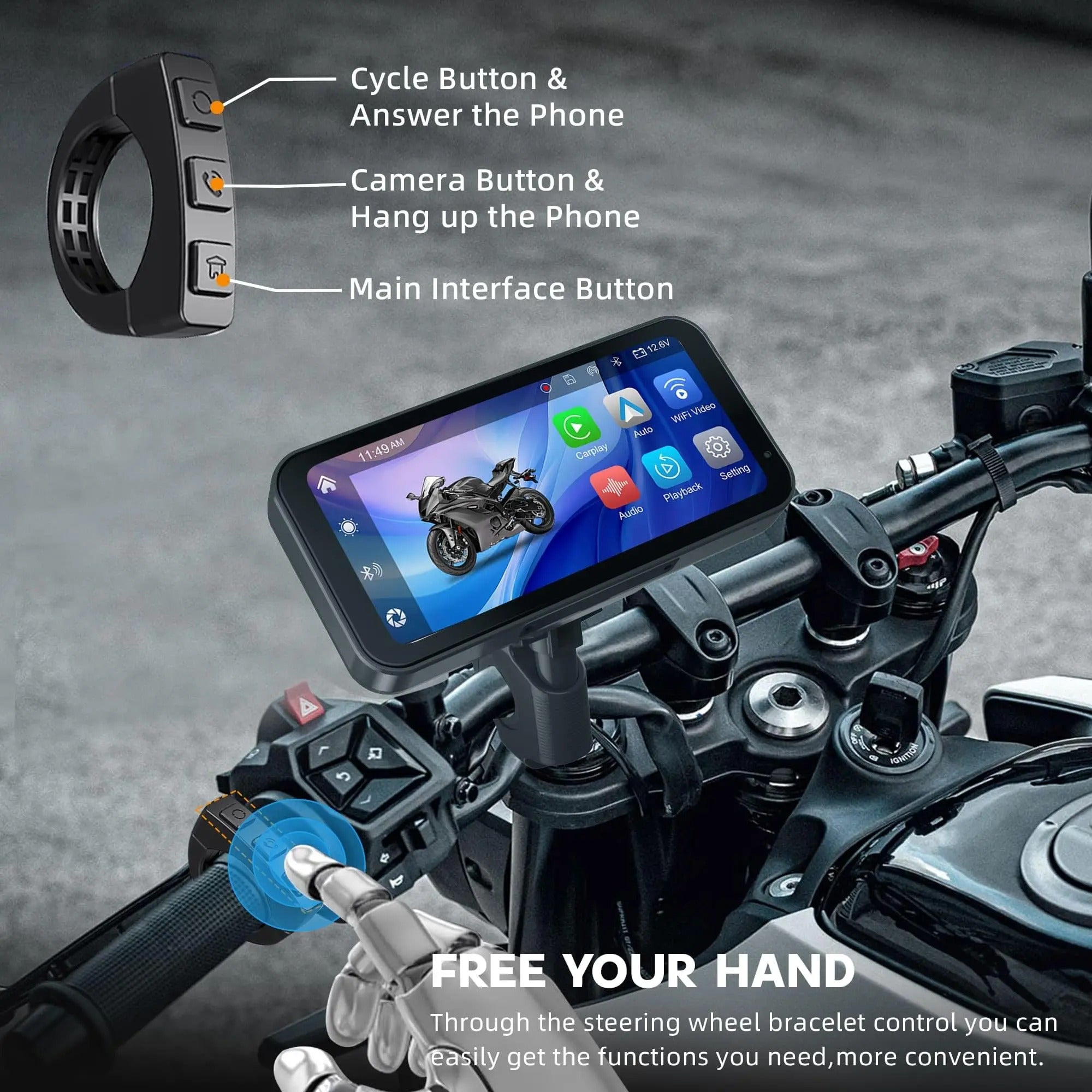 S3P Lite 6.25 inch Motorcycle Navigation with Carplay 2K HD Screen ONLY with Handlebar Remote