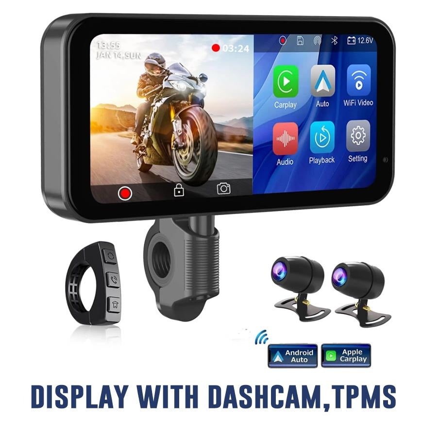 S3 Elite 6.25 inch Motorcycle Navigation with Carplay 2K HD Screen with Camera Remote and TPMS