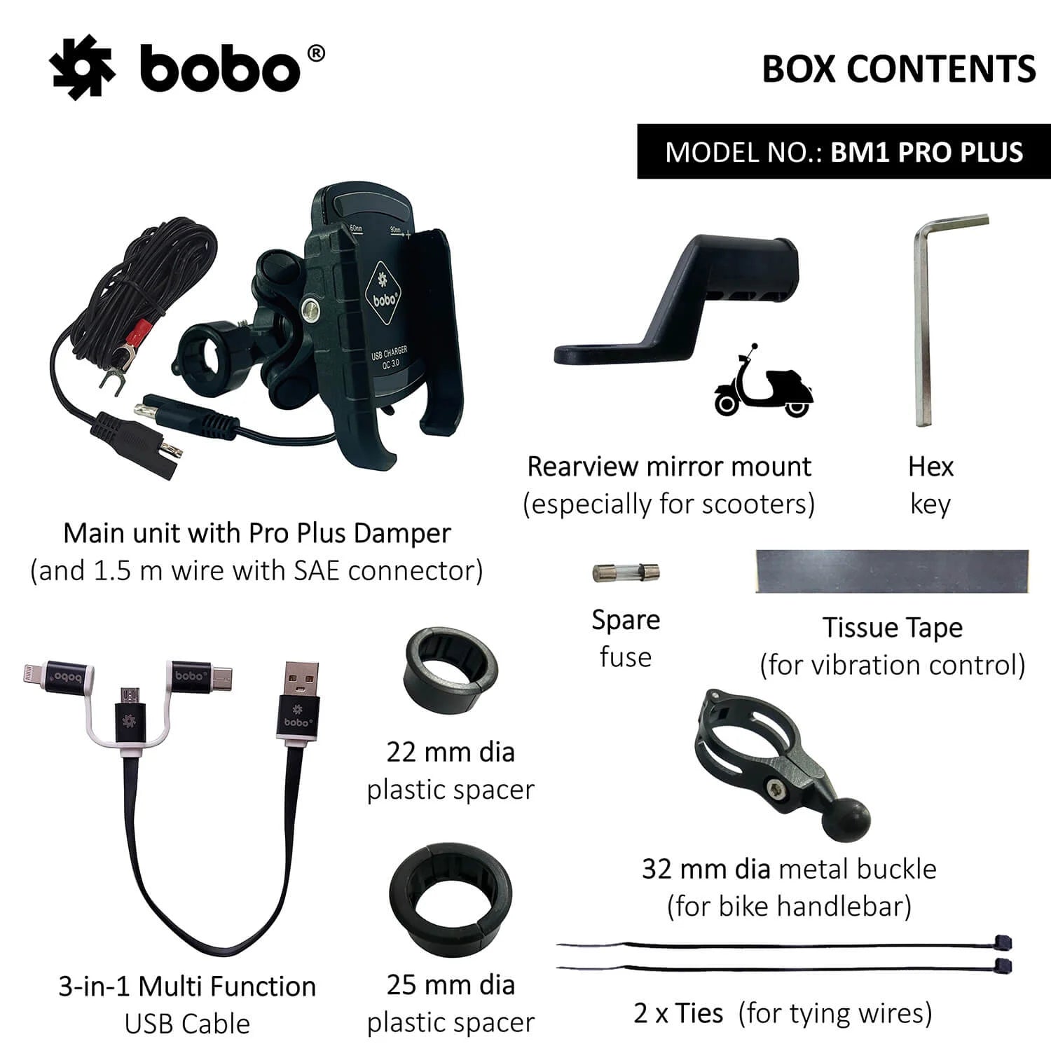 BOBO BM1 PRO PLUS Jaw-Grip Bike Phone Holder with Vibration Damper USB 3.0