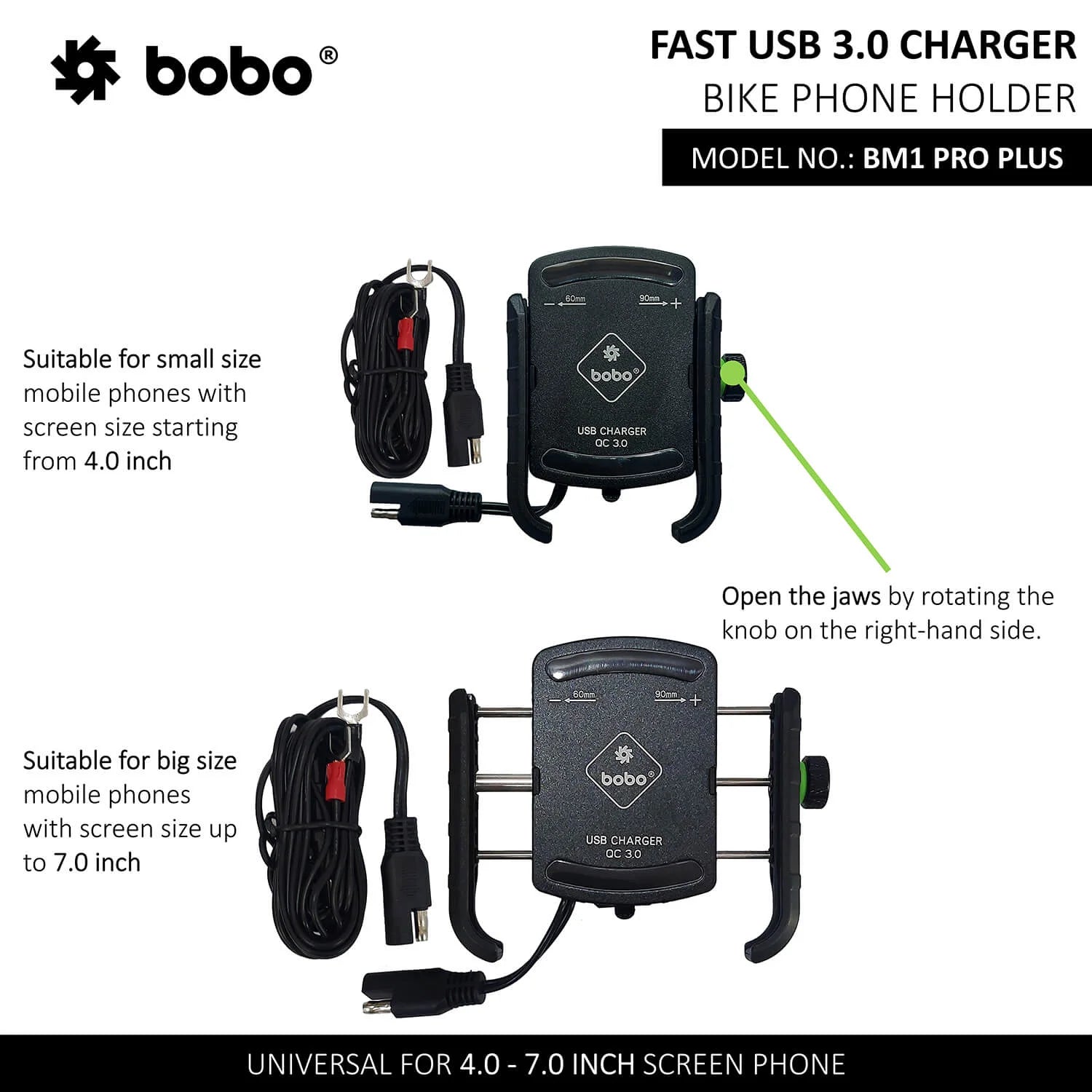 BOBO BM1 PRO PLUS Jaw-Grip Bike Phone Holder with Vibration Damper USB 3.0