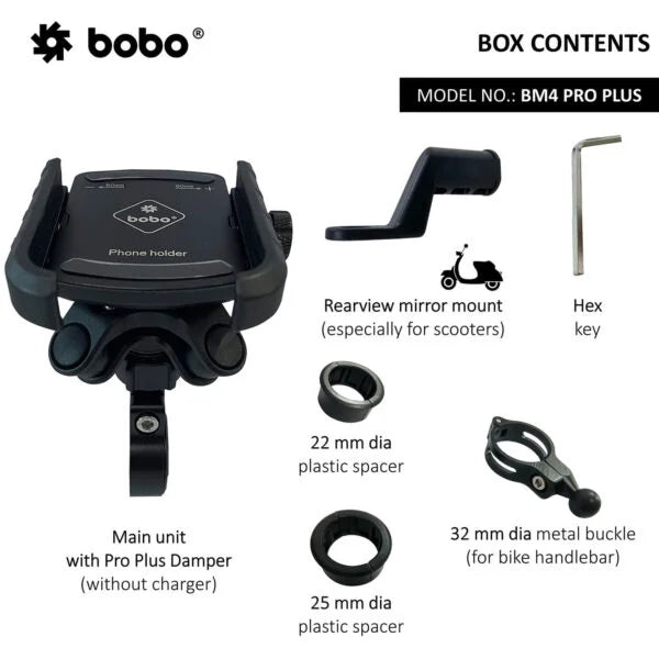 BOBO BM4 PRO PLUS Jaw-Grip Bike Phone Holder with PRO PLUS Vibration Damper Motorcycle Mobile Mount