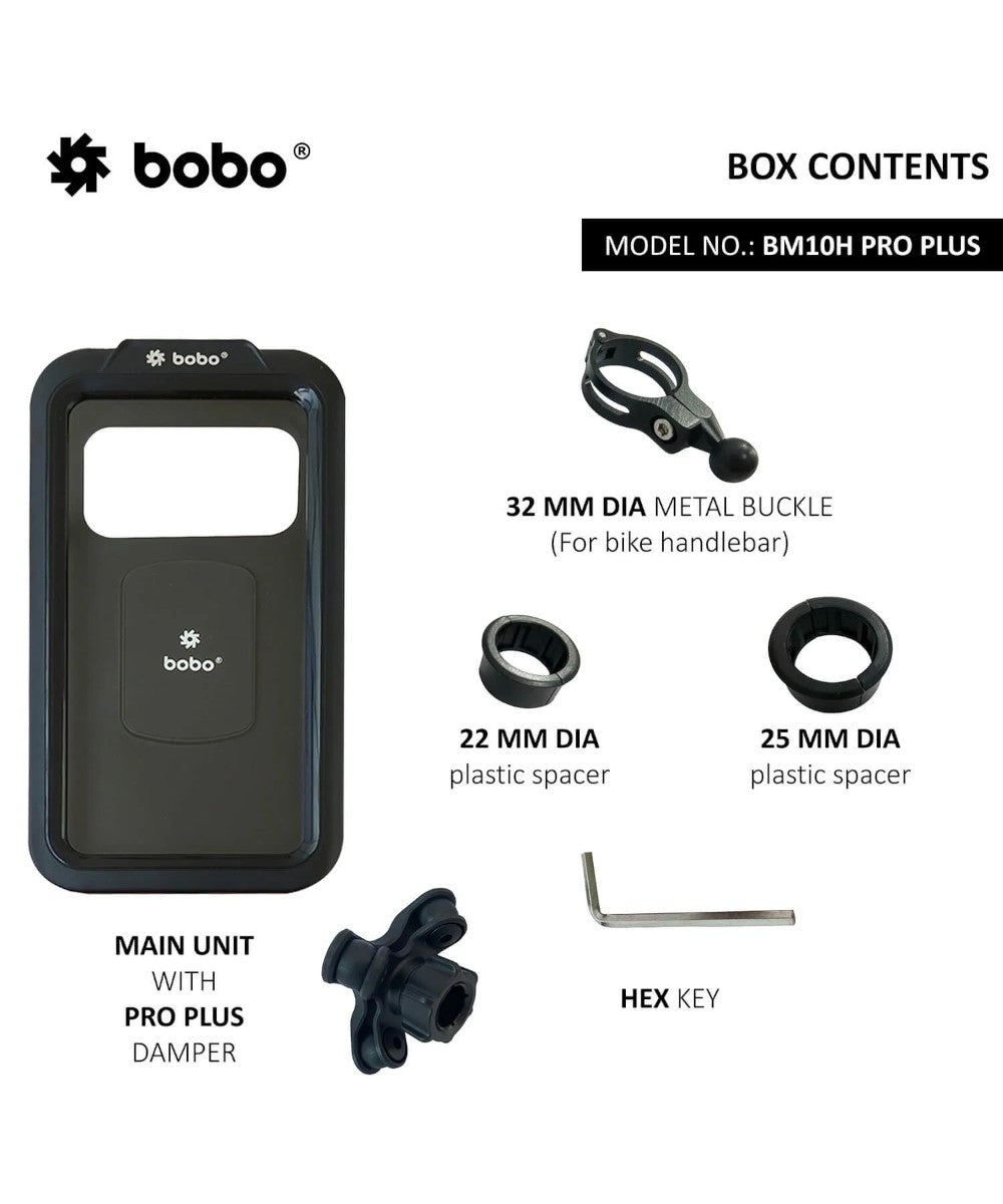 BOBO BM10H PRO PLUS Fully Waterproof Bike / Cycle Phone Holder with PRO PLUS Vibration Damper Motorcycle Mobile Mount