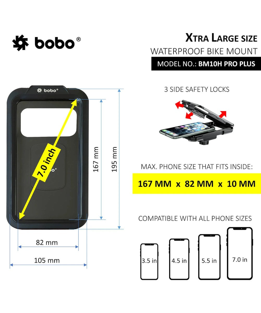 BOBO BM10H PRO PLUS Fully Waterproof Bike / Cycle Phone Holder with PRO PLUS Vibration Damper Motorcycle Mobile Mount