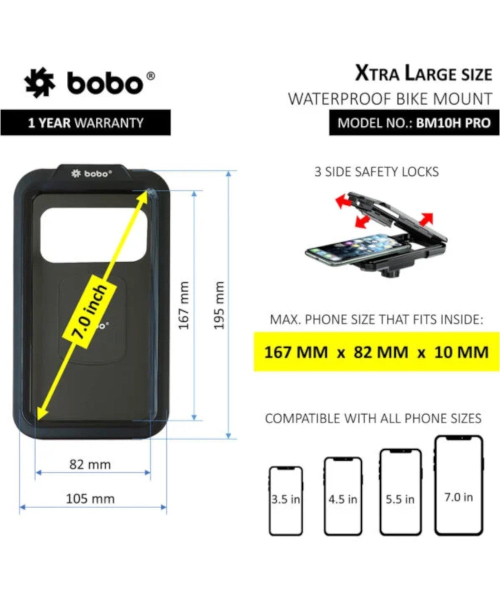 BOBO BM11H PRO Fully Waterproof Bike Phone Holder with Vibration Controller (with Fast 15W Wireless Charger & USB-C Input/Output Port) Motorcycle Mobile Mount