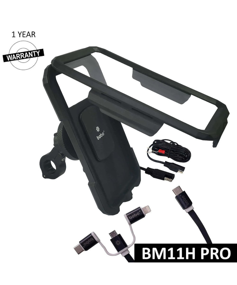 BOBO BM11H PRO Fully Waterproof Bike Phone Holder with Vibration Controller (with Fast 15W Wireless Charger & USB-C Input/Output Port) Motorcycle Mobile Mount