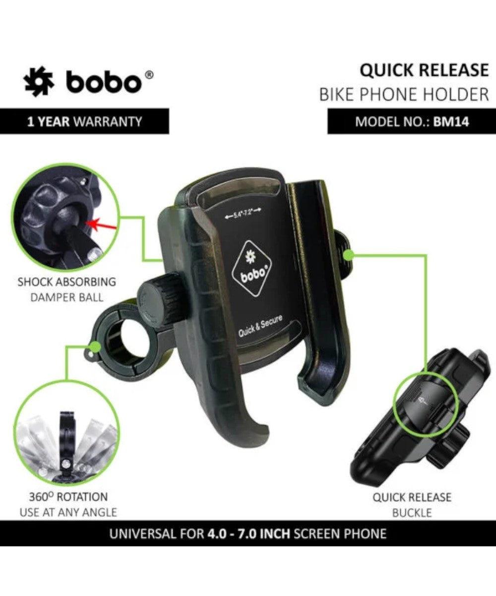 BOBO BM14 Quick Release Enhanced BM4 Bike / Cycle Phone Holder Motorcycle Mobile Mount