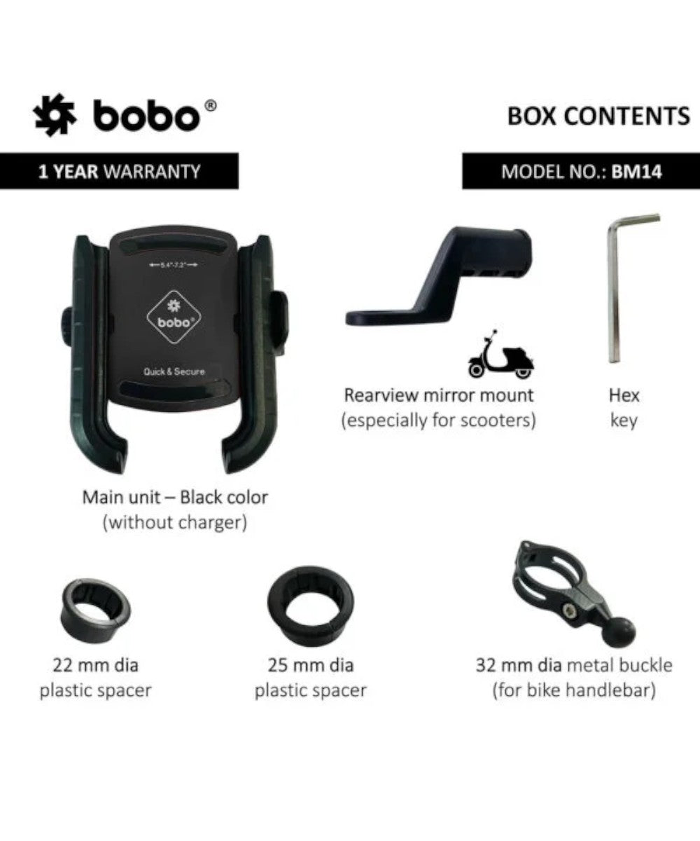 BOBO BM14 Quick Release Enhanced BM4 Bike / Cycle Phone Holder Motorcycle Mobile Mount