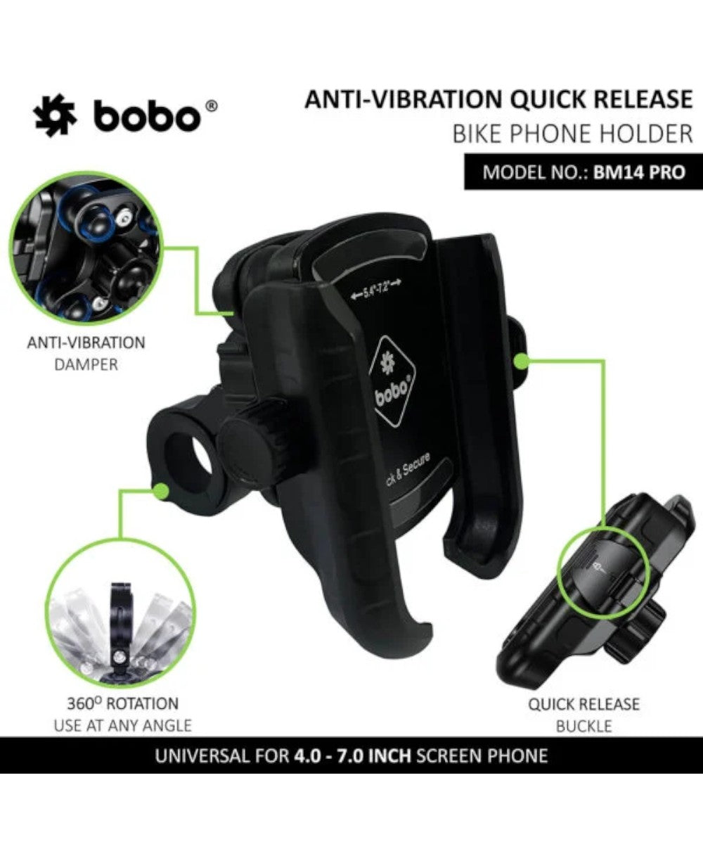 BOBO BM14 PRO X Quick Release with PRO X Vibration Controller Enhanced BM4 PRO Bike / Cycle Phone Holder Motorcycle Mobile Mount