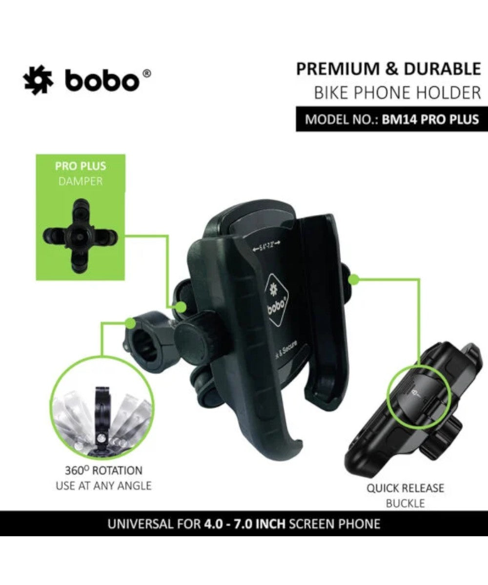 BOBO BM14 PRO PLUS Quick Release with PRO PLUS Vibration Damper Enhanced BM4 PRO PLUS Bike / Cycle Phone Holder Motorcycle Mobile Mount