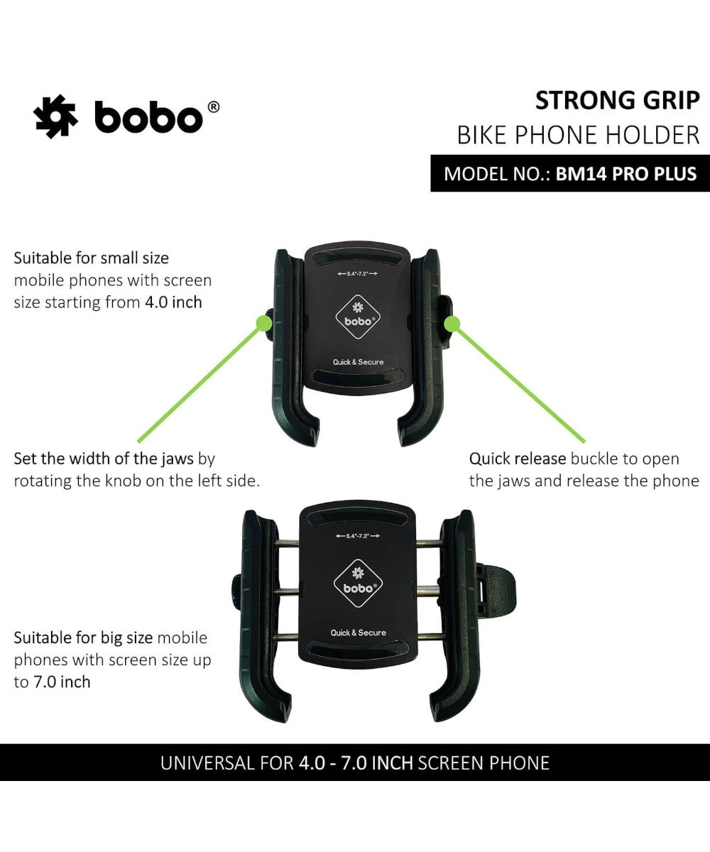 BOBO BM14 PRO PLUS Quick Release with PRO PLUS Vibration Damper Enhanced BM4 PRO PLUS Bike / Cycle Phone Holder Motorcycle Mobile Mount