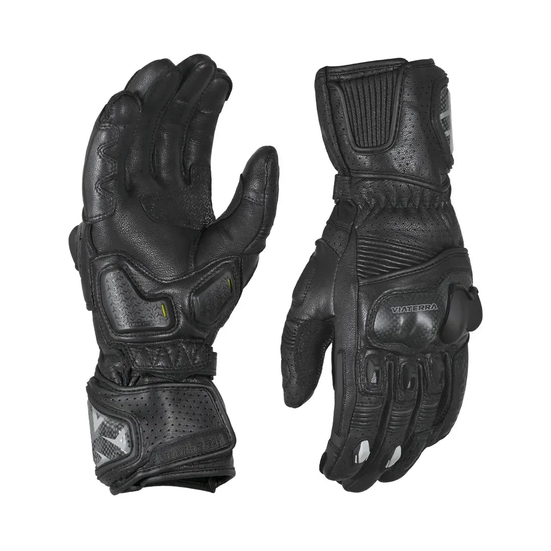 VIATERRA Grid Full Gauntlet Motorcycle Riding Gloves - Black