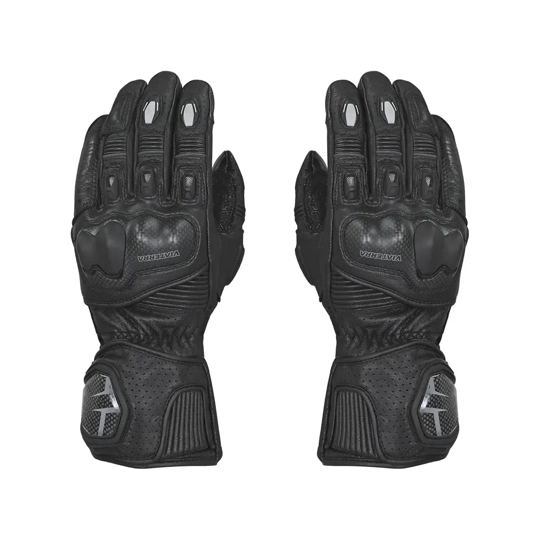 VIATERRA Grid Full Gauntlet Motorcycle Riding Gloves - Black