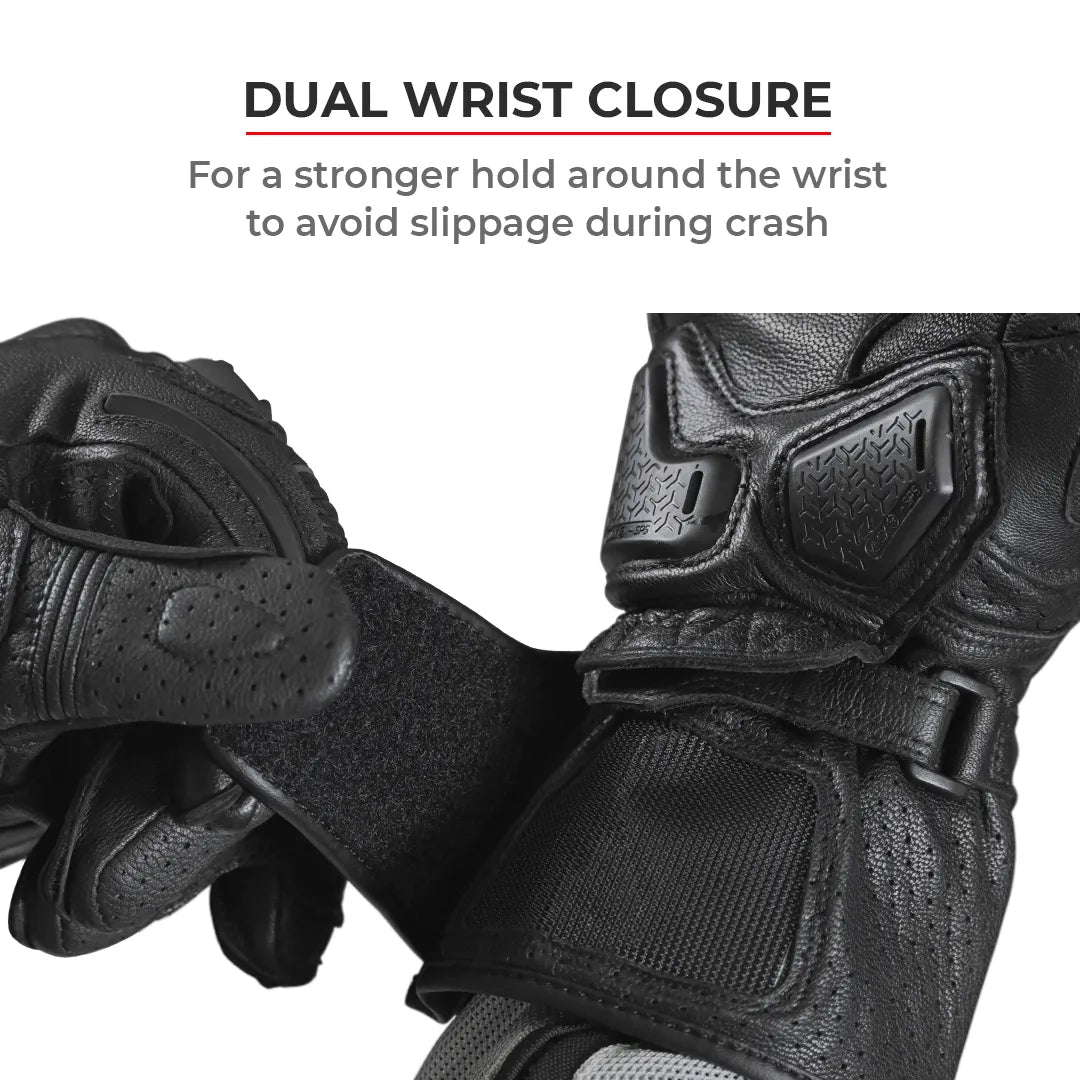 VIATERRA Grid Full Gauntlet Motorcycle Riding Gloves - Black