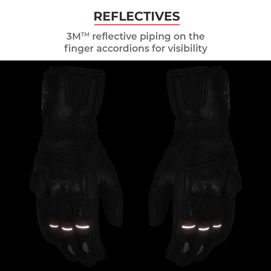 VIATERRA Grid Full Gauntlet Motorcycle Riding Gloves - Black