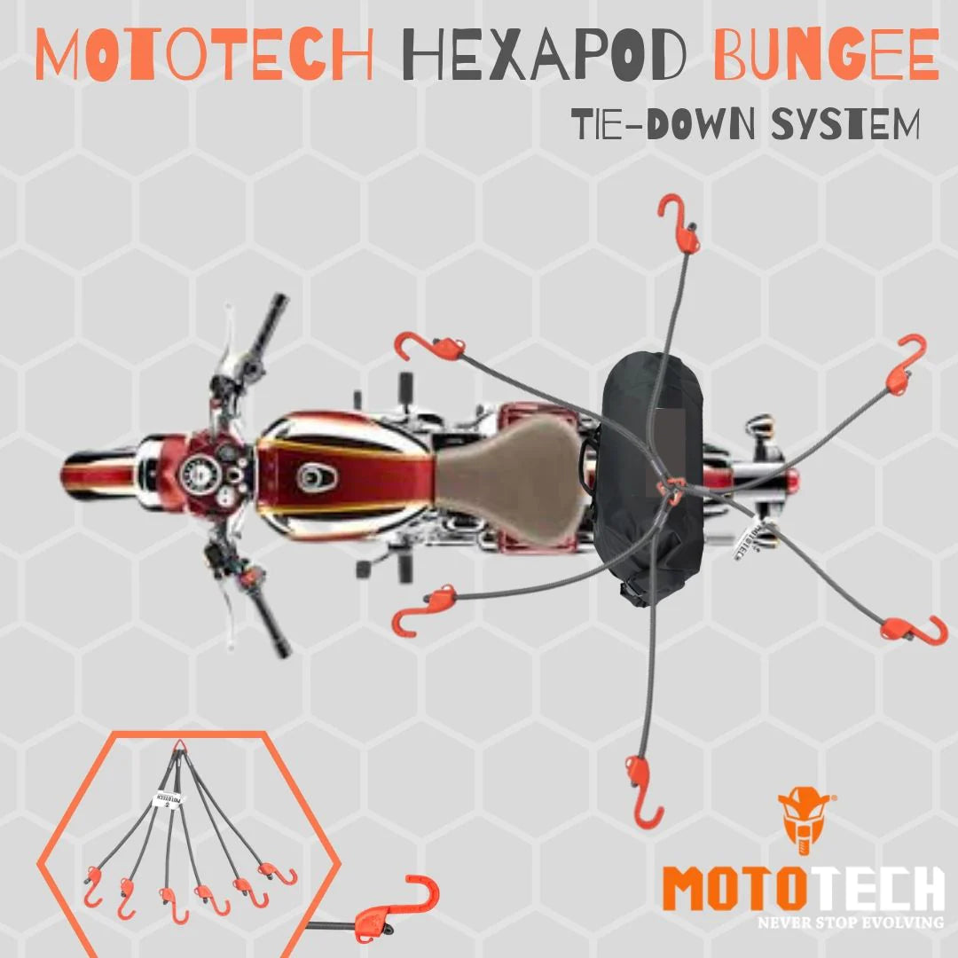 MOTOTECH Hexapod Bungee Tie-down System - 32"/80cms - Grey+Orange