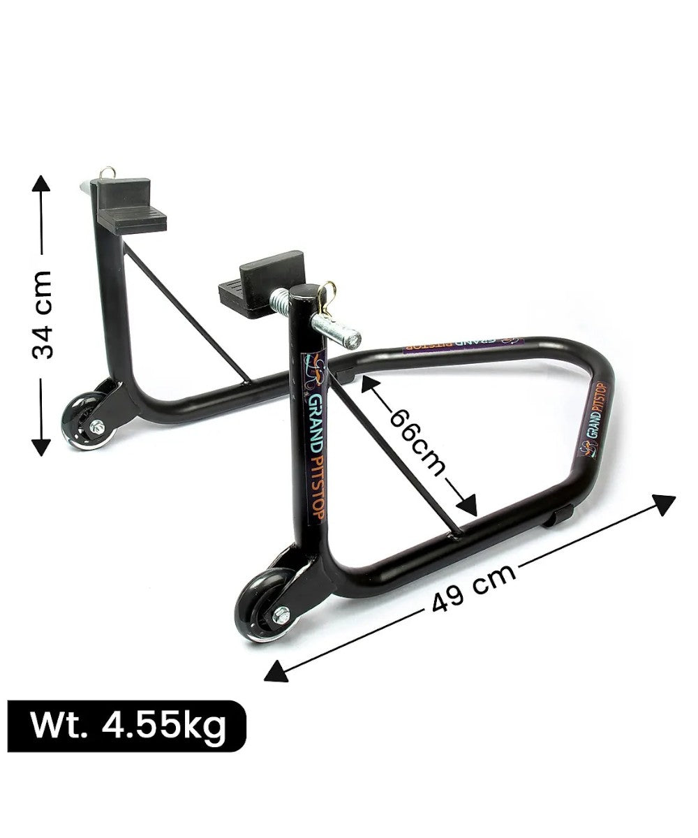 Grand Pitstop Non-Dismantable Universal Rear Paddock Stand with Skate Wheels - Black