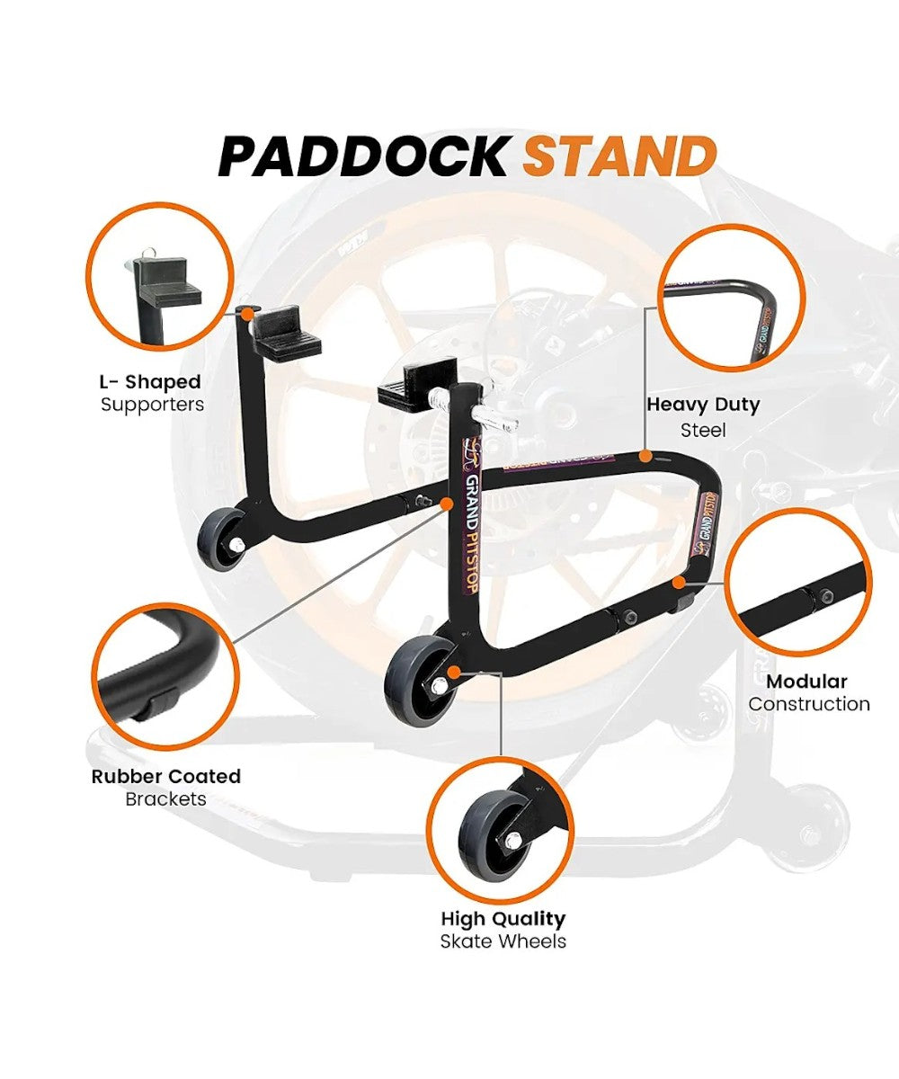 Grand Pitstop Dismantable Standard Rear Paddock Stand without Skate Wheels - Black