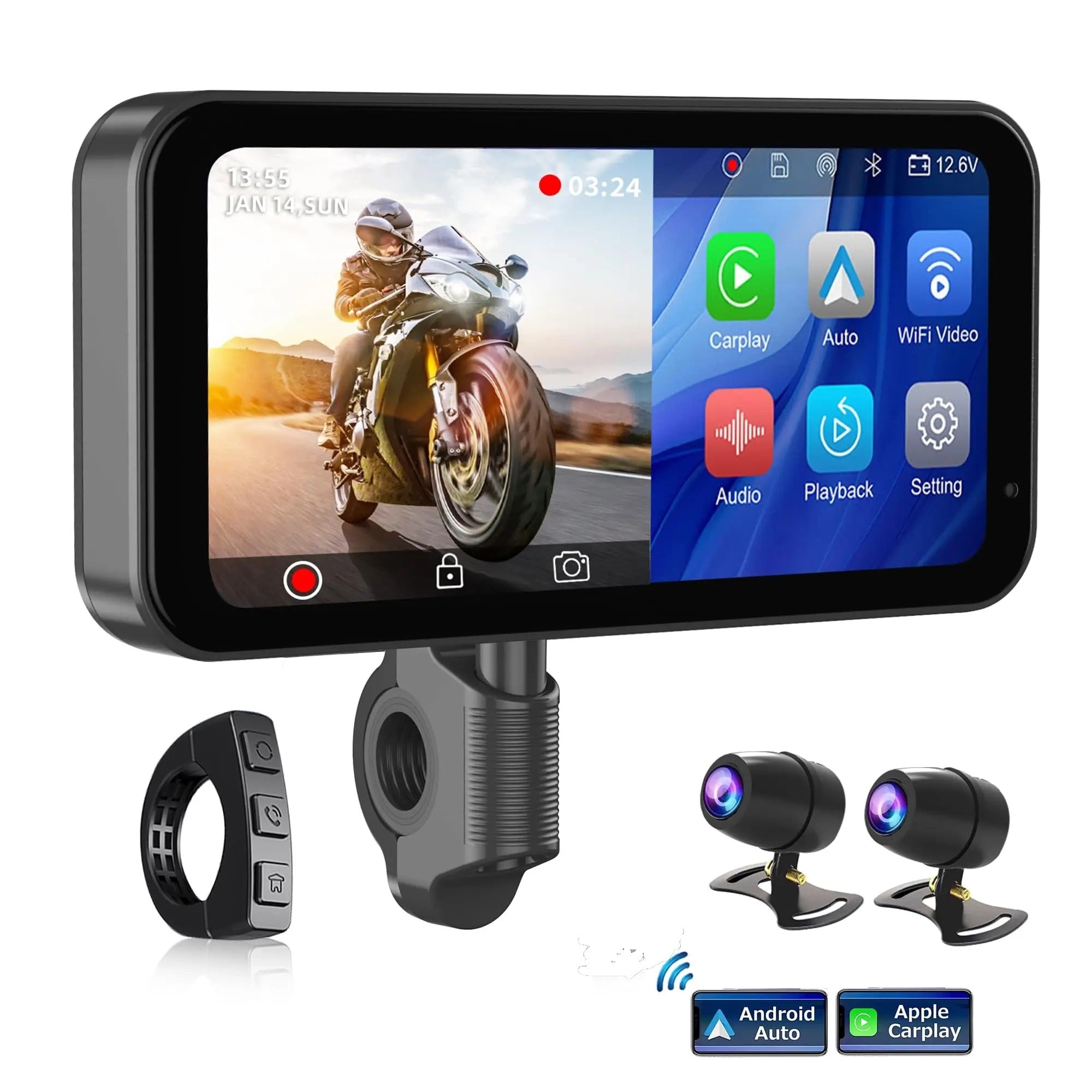 S3 Elite 6.25 inch Motorcycle Navigation with Carplay 2K HD Screen with Camera Remote and TPMS