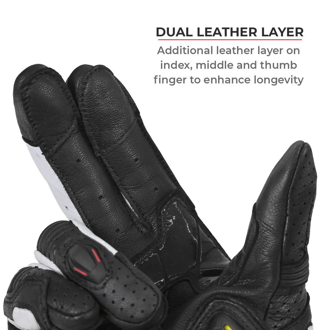 VIATERRA Shifter Short Motorcycle Leather Riding Gloves - Hi-Viz