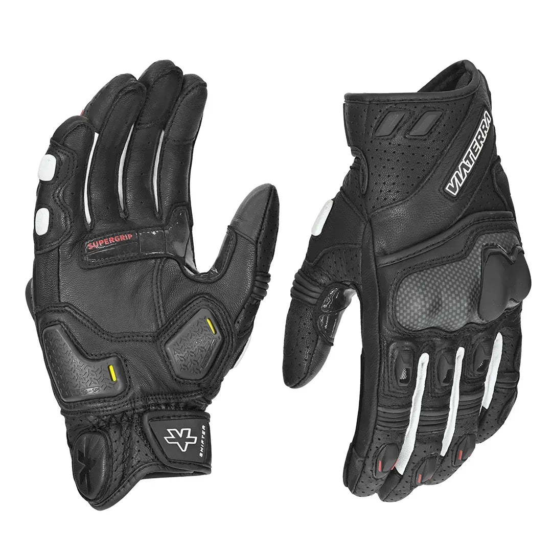 VIATERRA Shifter Short Motorcycle Leather Riding Gloves - Black