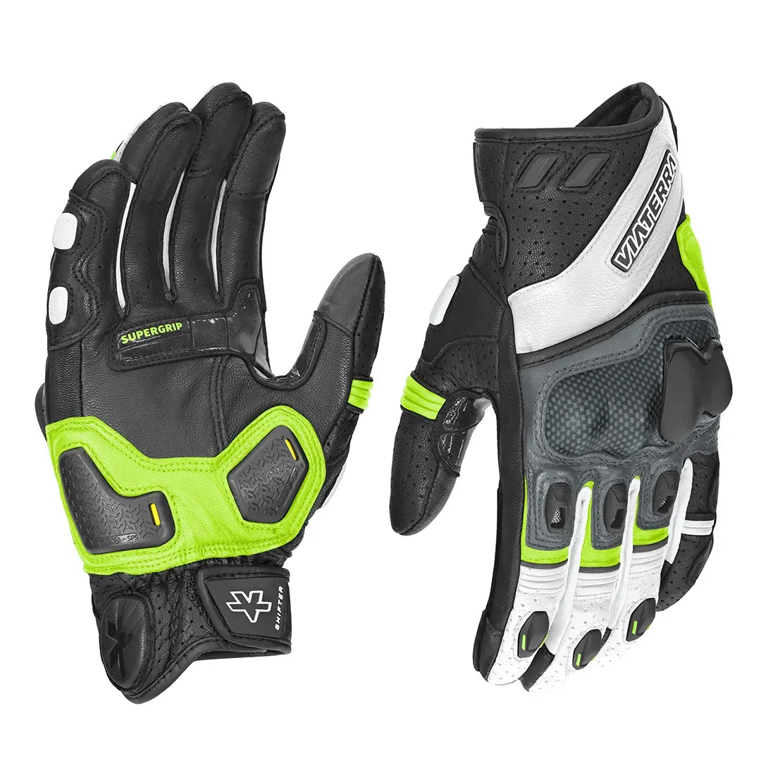 VIATERRA Shifter Short Motorcycle Leather Riding Gloves - Hi-Viz