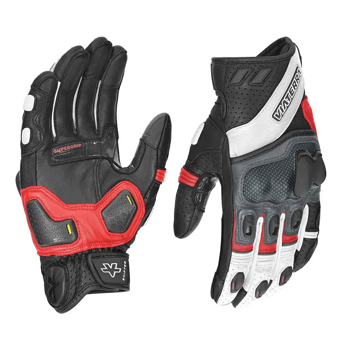 VIATERRA Shifter Short Motorcycle Leather Riding Gloves - Red