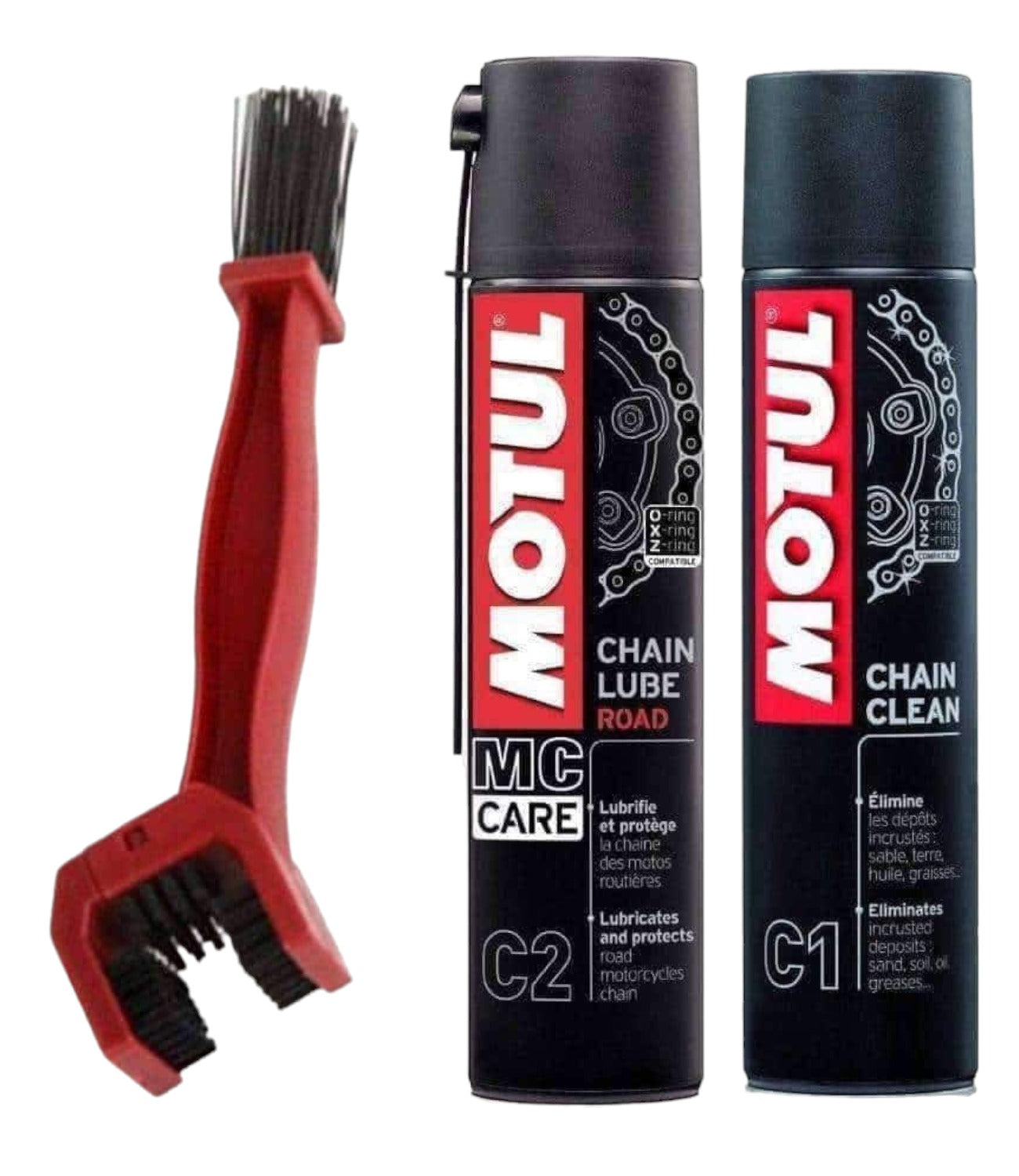 Motul Combo of C2 Chain Lube, C1 Chain Clean and Brush - 400 ml